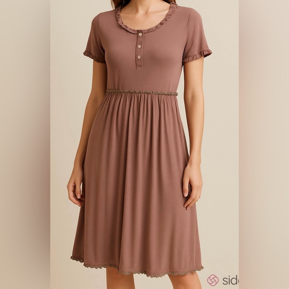 Altar’d State Brown Green Pleated M Earthy Cottagecore Boho Chic Prairie Dress